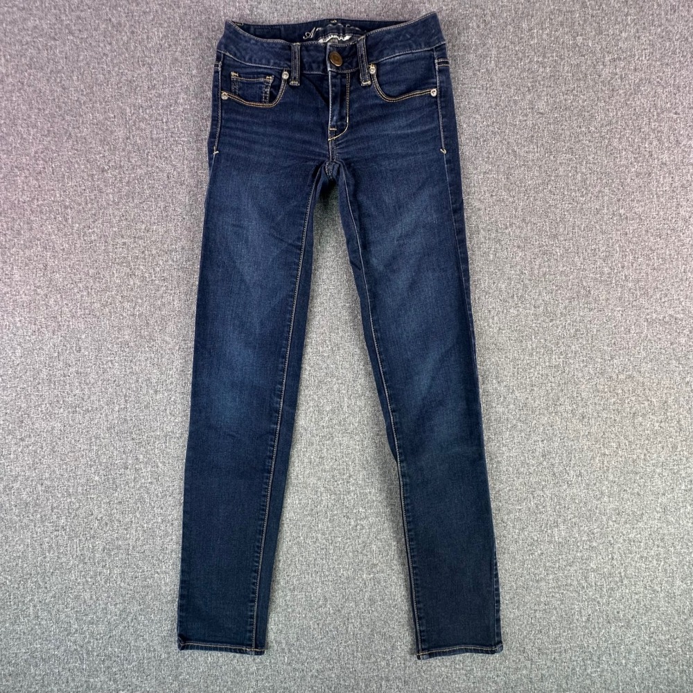 American Eagle Jeans Womens 0 Skinny Super Stretch Blue Dark Wash Low Rise